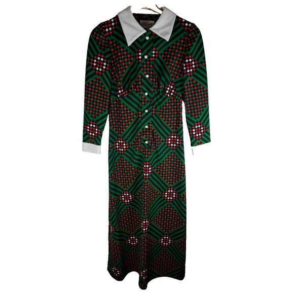 Womens Vintage Dress Maxi Polyester Christmas 1960s Geometric CM Coventry Medium - Picture 1 of 8